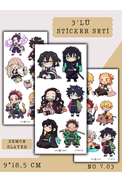 Else Craft 3'lü Demon Slayer Anime Manga Temalı Sticker 7.03