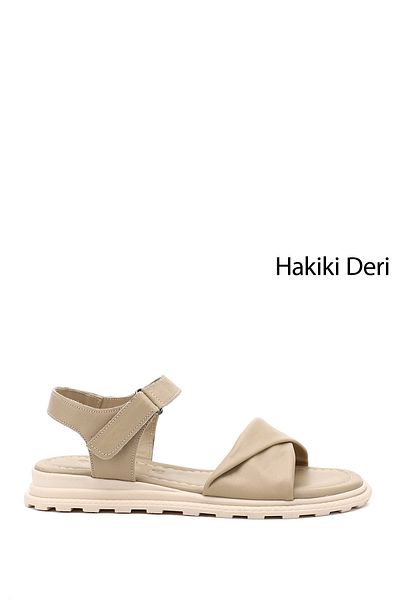 GÖNDERİ(R) Γυναικεία/Κορίτσια Μπεζ Αντίκες Velcro Strap Γνήσιο Δερμάτινο Σανδάλια