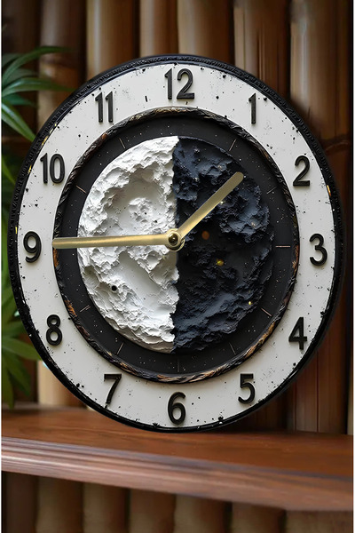kutuTR 🌓 Ay Yüzeyi Tasarımlı 3D Görünümlü MDF Duvar Saati (33 cm) sdw300