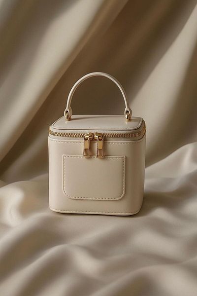 Madamra Beige Women's Mini Box Crossbody Bag – Shiny Pu Leather Hand and Shoulder Bag