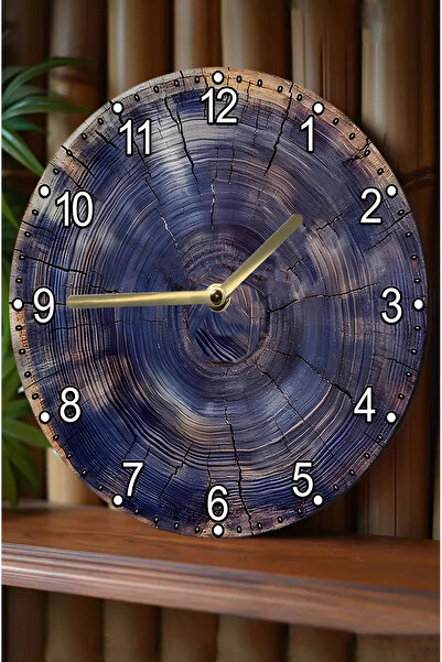 kutuTR 🌲 Mavi Kütük Desenli 3D Görünümlü MDF Duvar Saati – 33 cm | Doğal & Rustik Stil sdw313