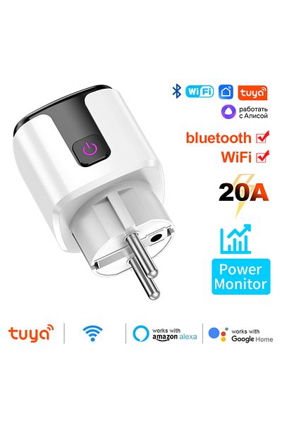 Szaoju 20a Gray Tuya Smart Wifi Bluetooth Eu Plug 20a Socket With Power Monitoring Timer Outlet Child Lock