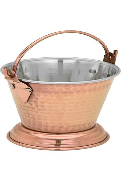 Chefline Double Wall Copper Gravy Bucket Traditional Indian Style Serving Bucket for Gravies