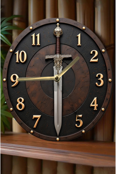 kutuTR ⚔️ Kılıç Temalı 3D Görünümlü MDF Duvar Saati – 33 cm | Savaşçı Stil SDW310