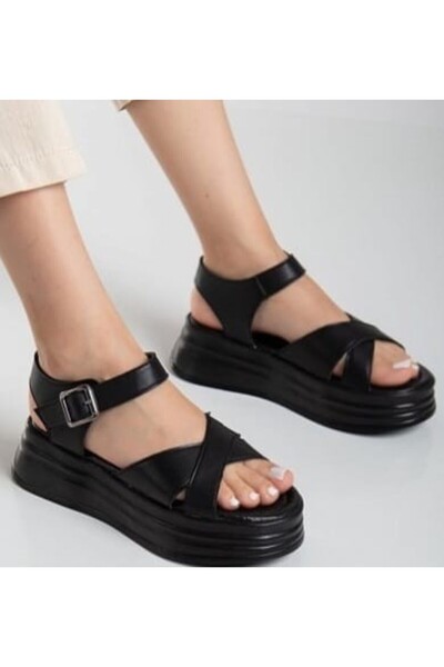 Erbilden Sibna Black Leather Belted Sandals