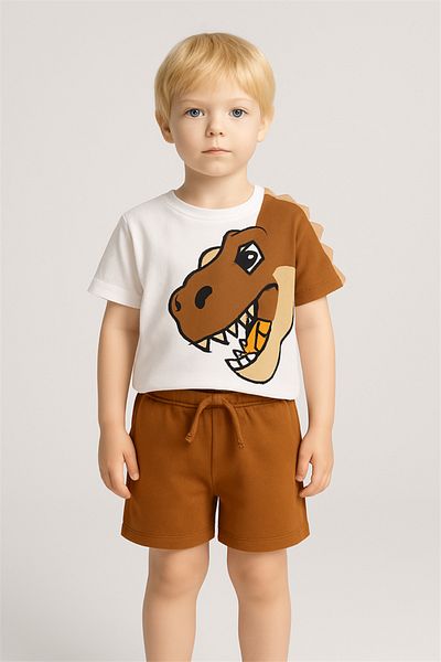Motebarn Wear Set de sus și de jos cu model de dinozaur pentru băiat maro