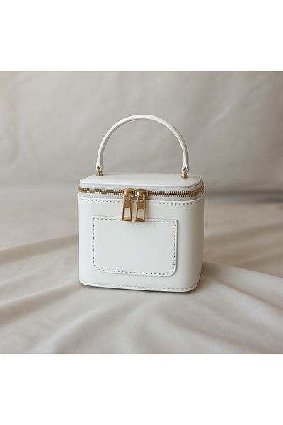 Madamra White Women's Mini Box Crossbody Bag – Shiny Pu Leather Hand and Shoulder Bag