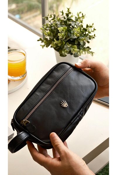 WATCHOFROYAL Double Verev Black Genuine Leather Hand Bag