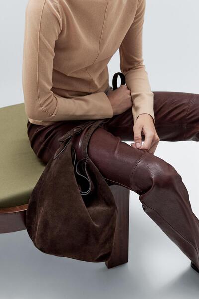 Massimo Dutti Kalın süet deri bucket çanta