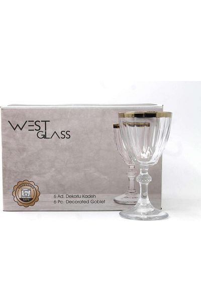 Paşabahçe Westglass W440113G Diamond Gold Plated Footed Coffee Side Glass 6 Pieces