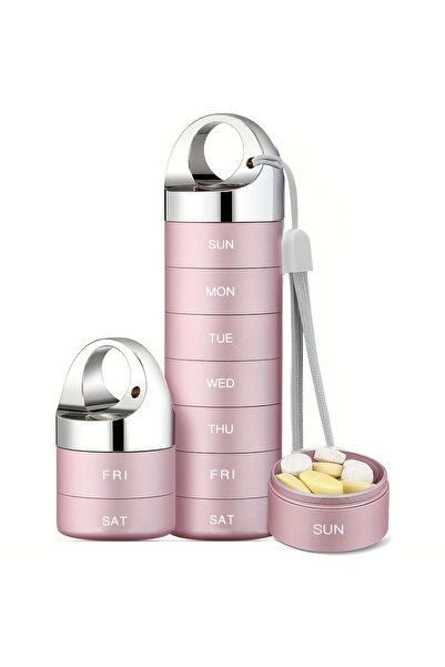 Choice منظم حبوب السفر المعدني باللون الوردي، صندوق حبوب أسبوعي محمول مقاوم ل...
