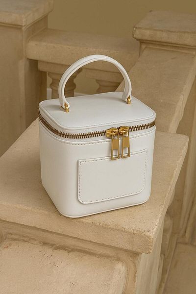 Madamra White Women's Mini Box Crossbody Bag – Shiny Pu Leather Hand and Shoulder Bag