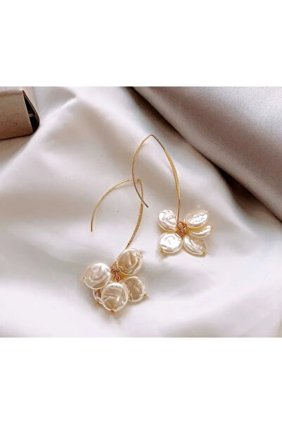 LİLİBETH BİJOU Uzun Barok İnci Görünümlü Altın Sallantılı Küpe