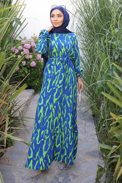 İmajButik Φούστα με πράσινο σχέδιο Layered Viscon φόρεμα
