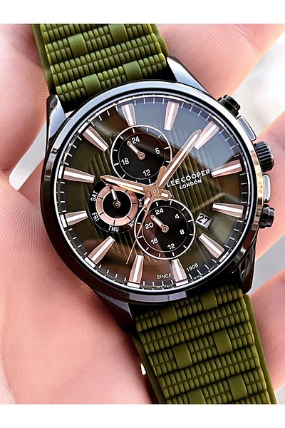 Lee Cooper Green Silicone Cord Inner Functions Active 5 Atm Water Resistant Men's Wrist Watch