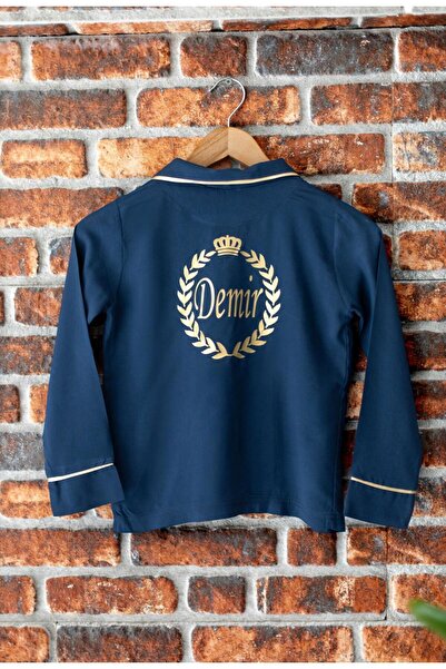 ADEREN KİDS SÜNNET PİJAMASI YAZLIK UZUN KOLLU PAMUK KİŞİYE ÖZEL İSİM BASKILI LACİVERT GOLD