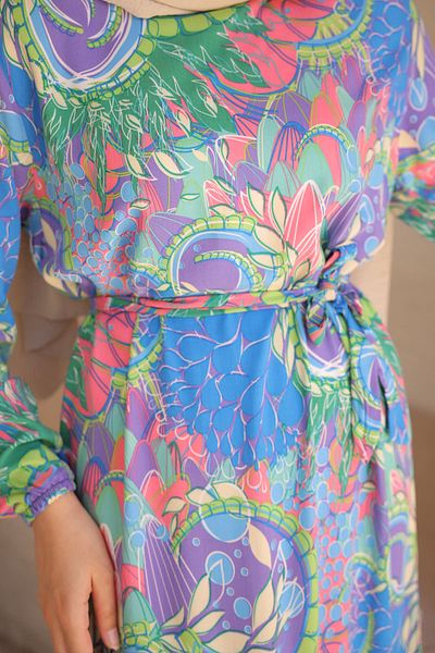 İmajButik Fusta cu model albastru Rochie Viscon stratificată