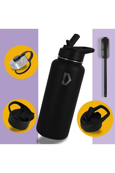Delivus Insulated Water Bottle Stainless Steel Sports Bottle With Straw Flip Flask for School Travel 32oz