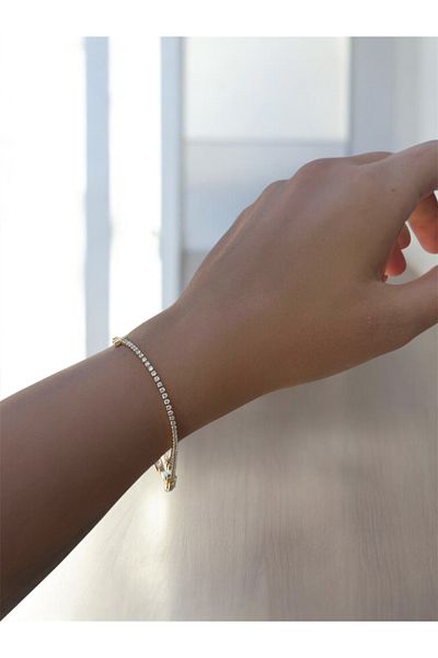 DGK COLLECTİON Very Elegant Bracelet with Letter N Detail and Row of Stones