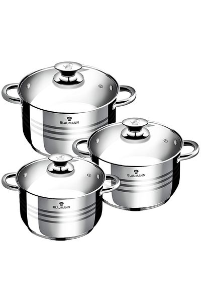Blaumann Cookware Set Stainless Steel Pot Set Induction Oven Safe 3 Pcs | 1,9-3,6-6,1 Liters