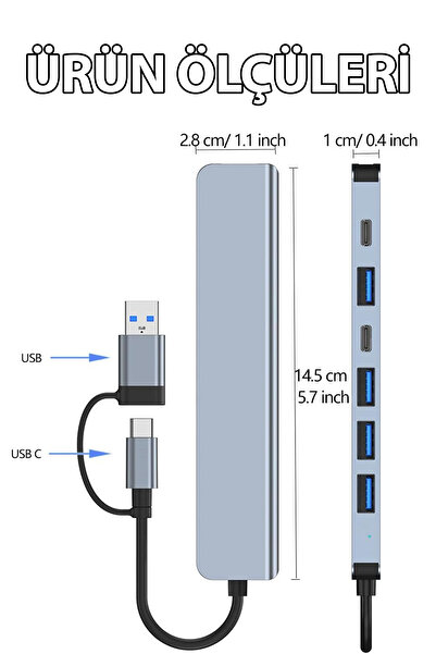 Fresh Moon Usb Type-C Usb Port 3.0 Hub Çoklayıcı Çoğaltıcı Adaptör Şarj İstasyonu Dağıtıcı Veri Aktarım Cihazı