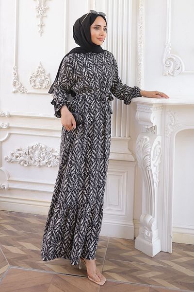 İmajButik Φόρεμα Viscon με μαύρη φούστα με σχέδια