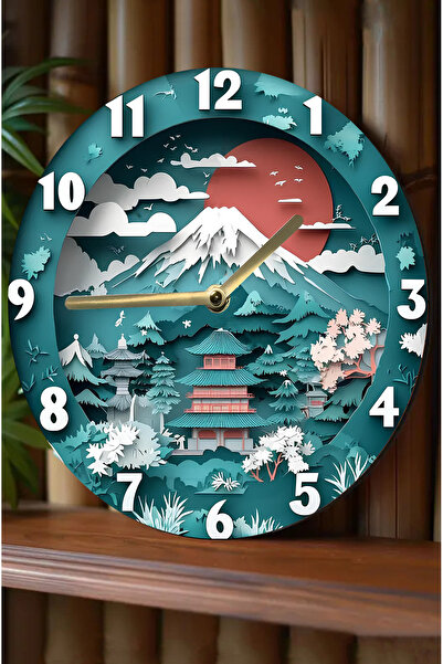 kutuTR Sessiz Yuvarlak Ahşap Duvar Saati, Kuvars 3 Boyut Görünümlü 2d Saatler