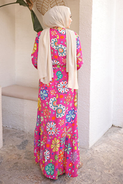 İmajButik Φούξια μοτίβο φούστα με στρώσεις Viscon φόρεμα