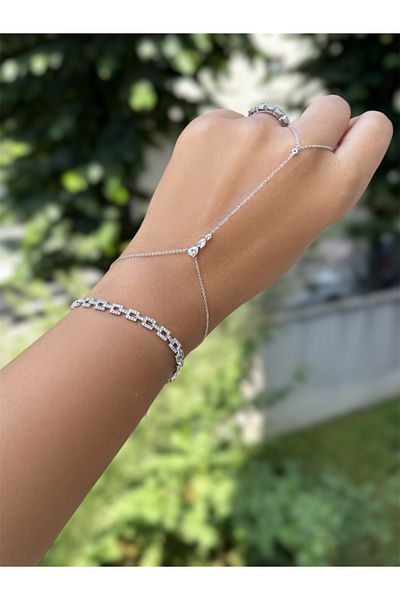 DGK COLLECTİON Drop Stone Pattern, Silver Color, Very Elegant Shahmeran