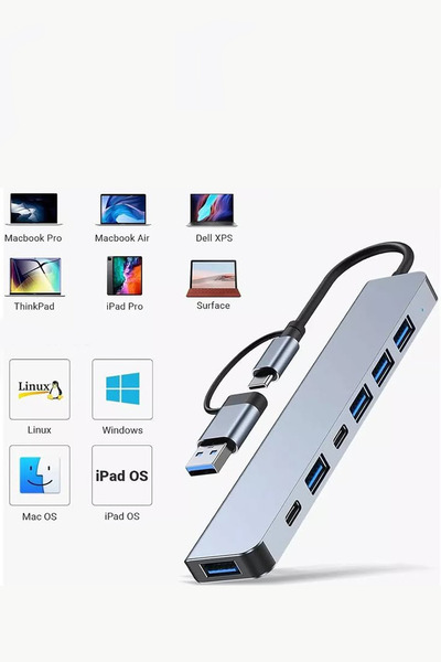 Fresh Moon Usb Type-C Usb Port 3.0 Hub Çoklayıcı Çoğaltıcı Adaptör Şarj İstasyonu Dağıtıcı Veri Aktarım Cihazı
