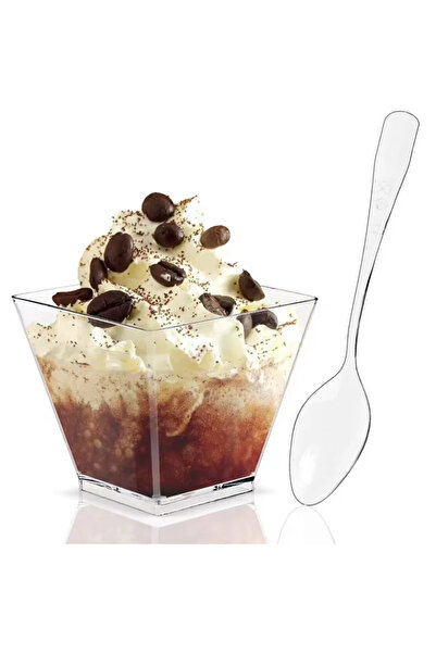 Choice1 50 قطعة من الأكواب مع الملاعق، عبوة من 100 كوب حلوى صغير بسعة 2 أونصة للحفلات، أكواب حلوى بلاستيكية صغيرة للمطبخ