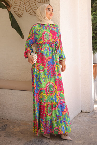 İmajButik Φούστα με πράσινο σχέδιο Layered Viscon φόρεμα