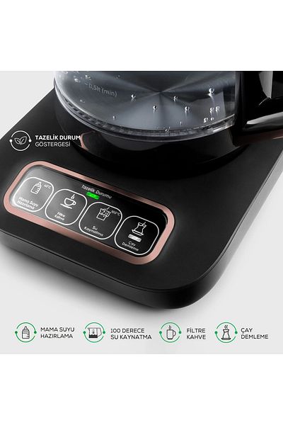 Karaca Caysever Sprechender Teekocher Rosegold Elektrisch Kupfer, 1700 W, Türkische Teekanne