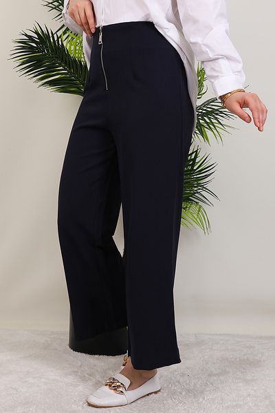 GİYZAMİLA Front Zipper Trousers Navy Blue