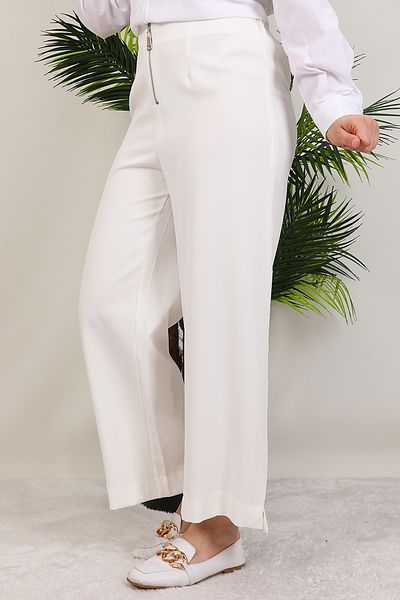 GİYZAMİLA Front Zipper Trousers White