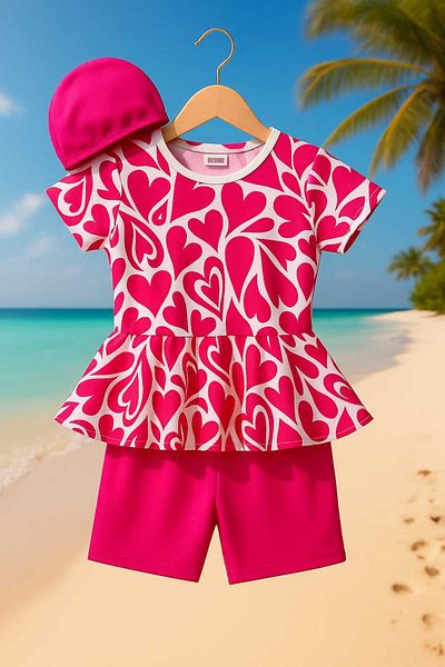 My Kids Wear Three Piece Girl's Bonneted Swimsuit