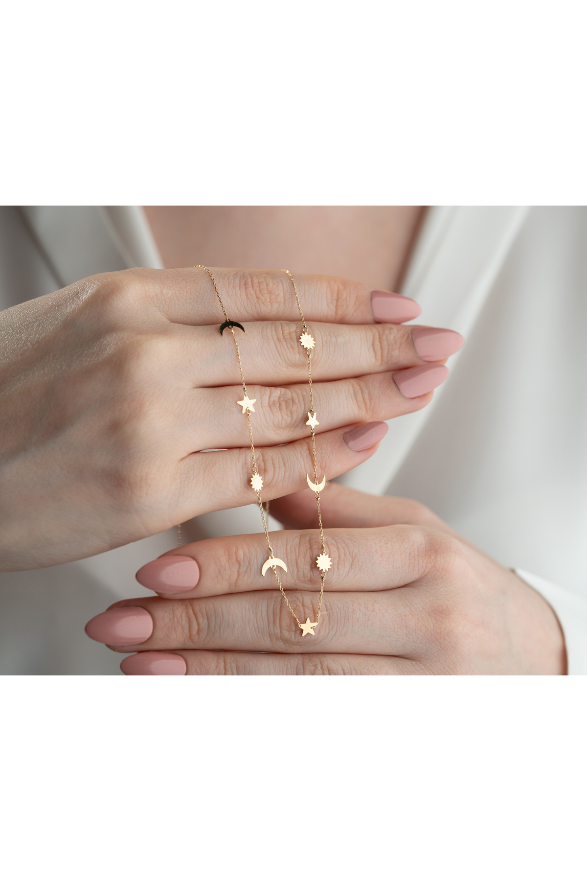 Minimal Kolye Altın Ay Yıldız Güneş Galaxy Kolye