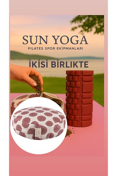 SUN YOGA PİLATES SPOR EKİPMANLARI وسادة التأمل SUNYOGA Zafu من الفوم باللون الأحمر الداكن، اثنان معًا