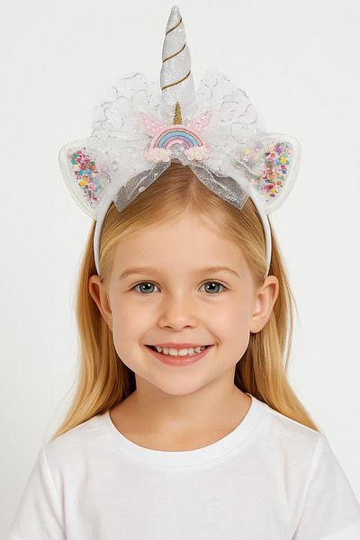 Motebarn Wear Fata Copil Unicorn Tutu Curcubeu Coroana Albă