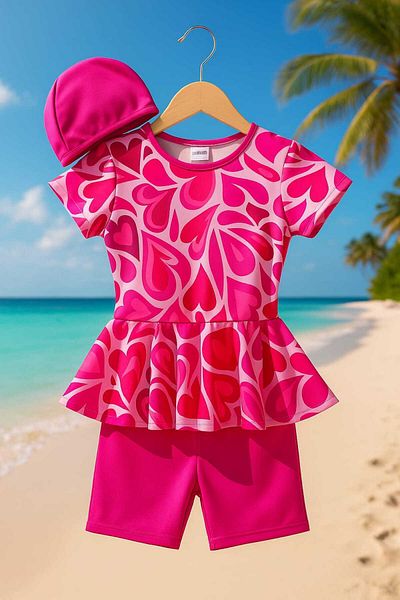 My Kids Wear Three Piece Girl's Bonneted Swimsuit