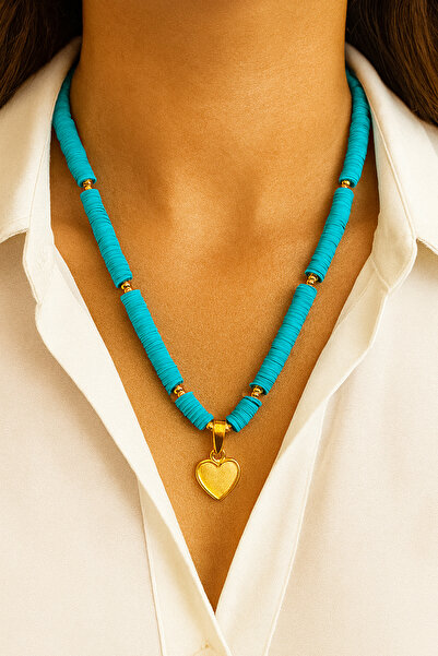 andela قلادة على شكل قلب من خرز فيمو باللون الفيروزي