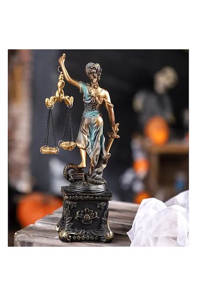 BLA BLA FOAM Statueta, Justitia cu ceas analog, auriu/albastru, 26 cm