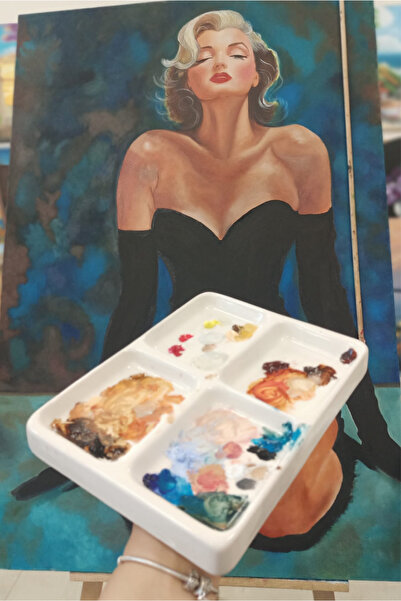 toprakanaart Resim Fırça Paleti_ 4 Geniş Hazne Seramik Palet 21X16X2,5 (cm)