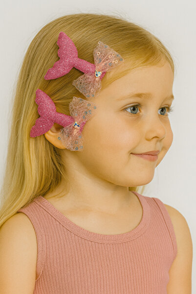 Motebarn Wear Kız Çocuk Deniz Kızı 2' li Klips Toka Fuşya