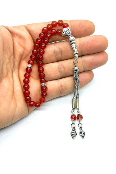 Doğaltaş هدية مسبحة من حجر العقيق الأحمر الطبيعي - 6 ملم - حجر طبيعي لزيادة ا...