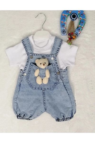 Cimcime Bebe Baby Denim Salopet with Teddy Bear