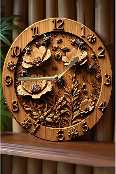 kutuTR Sessiz Yuvarlak Ahşap Duvar Saati, Kuvars Hareketli 3d Görünümlü 2d Saat Sdw124