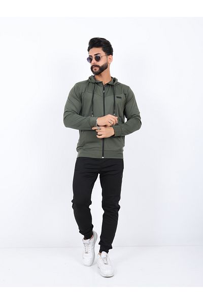 MERTEX Men's Diver Fabric Digital Printing Raised Zippered Hooded Sweatpants Set