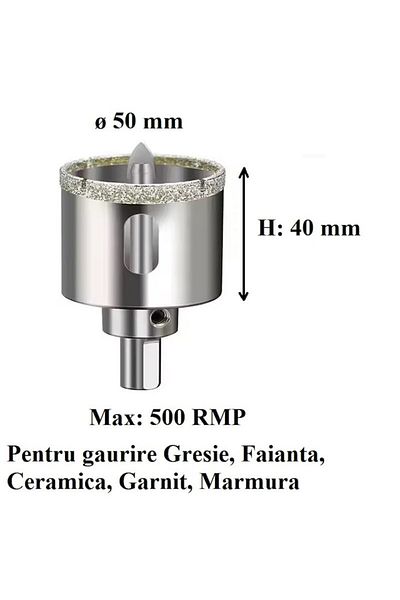 Globalport Retail Diamond Core Drill with Centering Bit, ø 50 mm, for Tiles, Ceramic, Marble, Granite