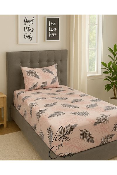 Violacasa Single Cotton Elastic Sheet Set 100x200 Powder Feather